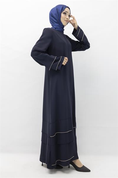 Taş Detaylı Krep Kumaş Ferace Lacivert OTW36223