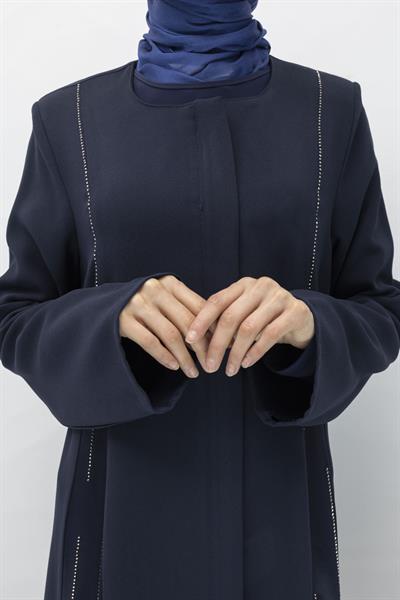 Taş Detaylı Krep Kumaş Ferace Lacivert OTW36240