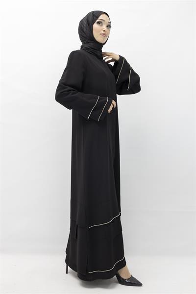 Taş Detaylı Krep Kumaş Ferace Siyah OTW36223