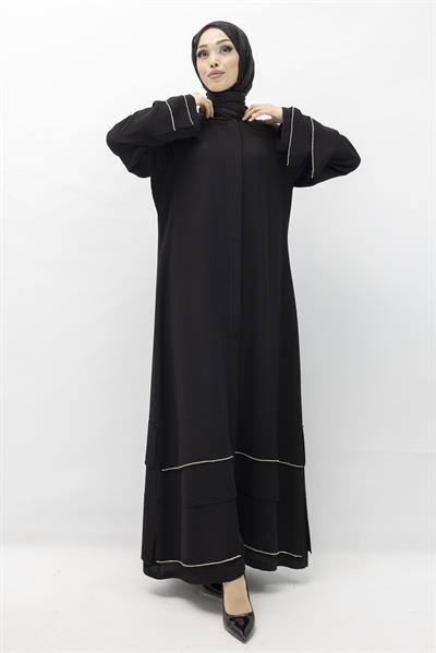 Taş Detaylı Krep Kumaş Ferace Siyah OTW36223