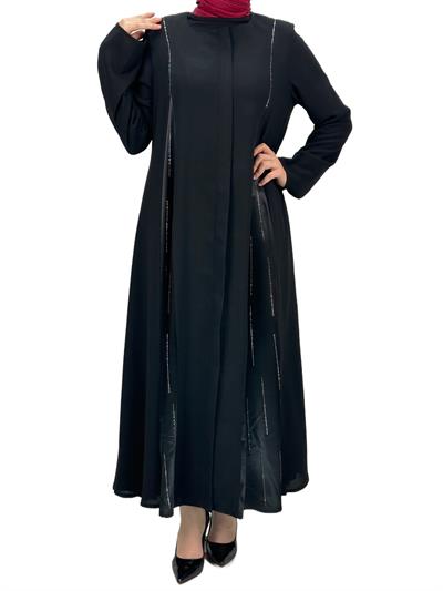 Taş Detaylı Krep Kumaş Ferace Siyah OTW36240