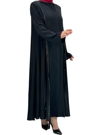 Taş Detaylı Krep Kumaş Ferace Siyah OTW36240