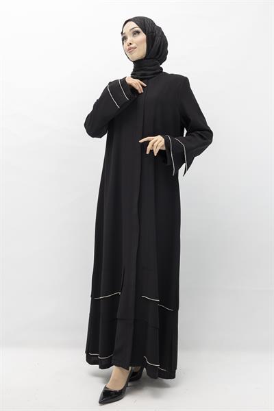 Taş Detaylı Krep Kumaş Ferace Siyah OTW36223
