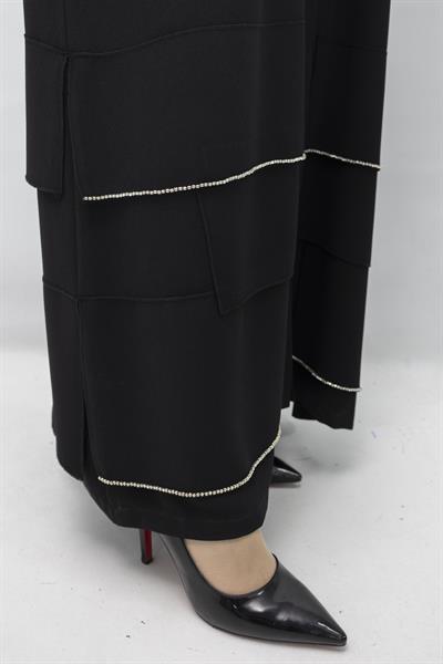 Taş Detaylı Krep Kumaş Ferace Siyah OTW36223