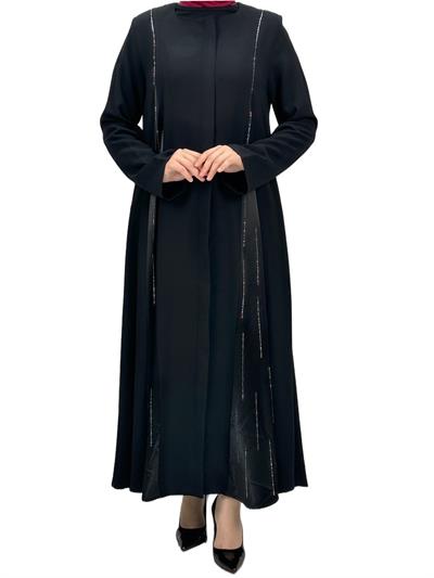 Taş Detaylı Krep Kumaş Ferace Siyah OTW36240