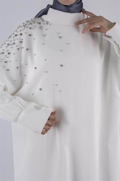 Taş Detaylı Pantolonlu Takım Ekru OTW1014