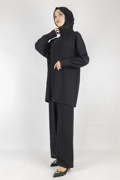 Taş Detaylı Pantolonlu Takım Siyah OTW1014