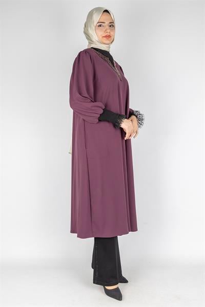 Taş Detaylı Şık Tesettür Tunik Mürdüm OTW2874