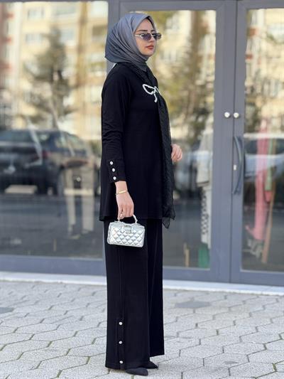 Taş Fiyonk Detaylı Pantolonlu Takım Siyah OTW45827