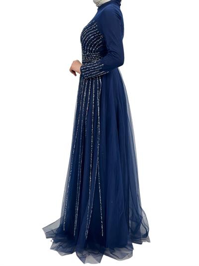 Taş İşlemeli Abiye Elbise Lacivert OTW4615