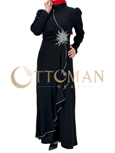 Taş İşlemeli Abiye Elbise Siyah OTW4495