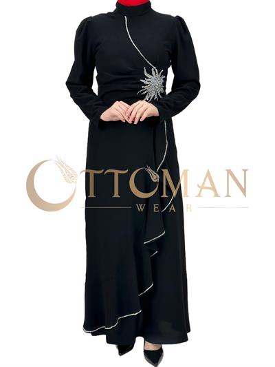 Taş İşlemeli Abiye Elbise Siyah OTW4495