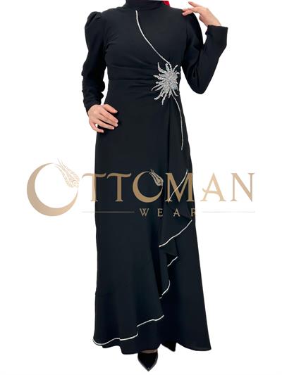 Taş İşlemeli Abiye Elbise Siyah OTW4495