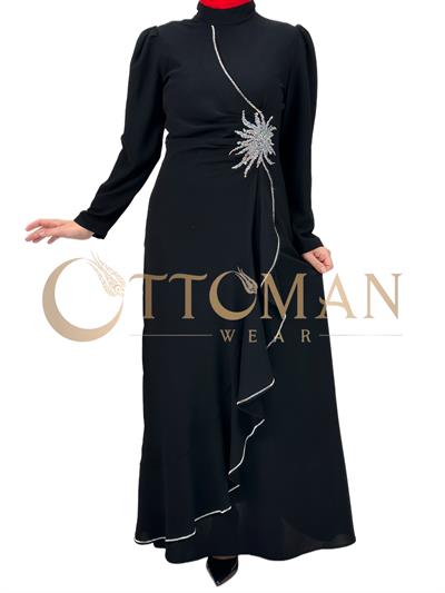 Taş İşlemeli Abiye Elbise Siyah OTW4495