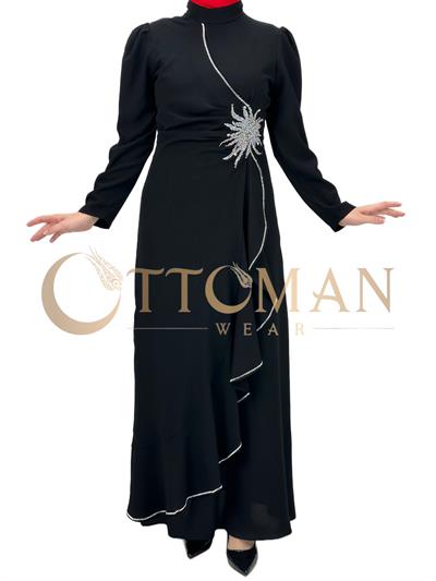 Taş İşlemeli Abiye Elbise Siyah OTW4495