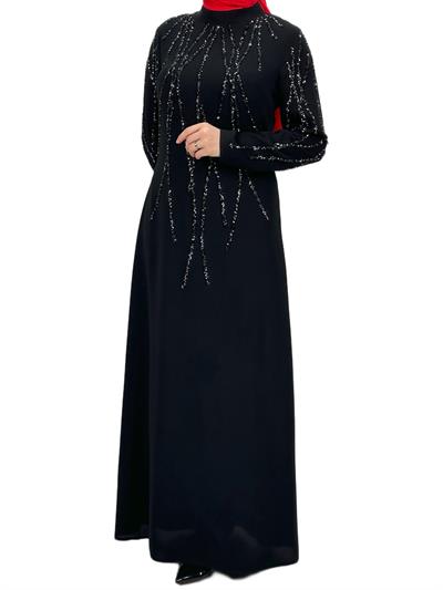 Taş İşlemeli Abiye Elbise Siyah OTW4660