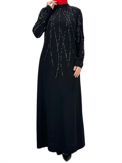 Taş İşlemeli Abiye Elbise Siyah OTW4660
