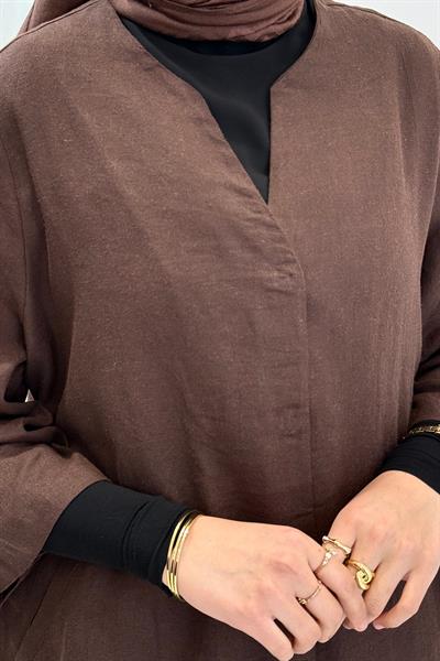 Taş İşlemeli Büyük Beden Tesettür Takım Kahve OTW9617