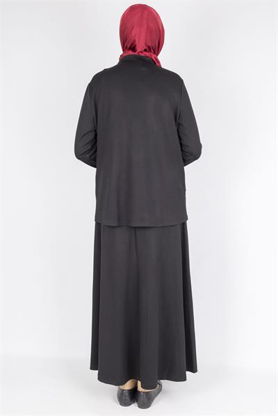 Taş İşlemeli Dantel Detaylı Bluz & Uzun Etek İkili Takım Siyah OTW310