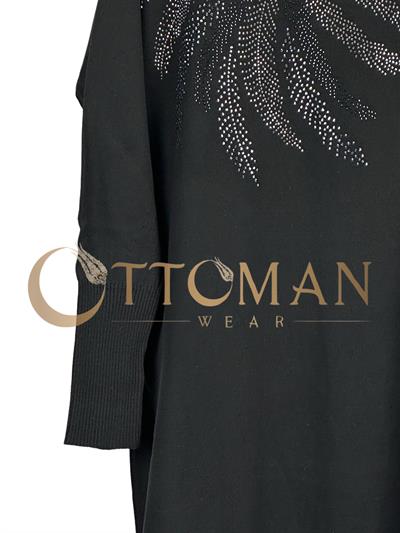 Taş İşlemeli Merserize Triko Tunik Siyah OTW884-1