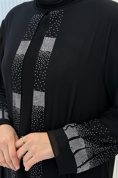 Taş İşlemeli Şifon Pelerinli Abiye Elbise Siyah OTW514