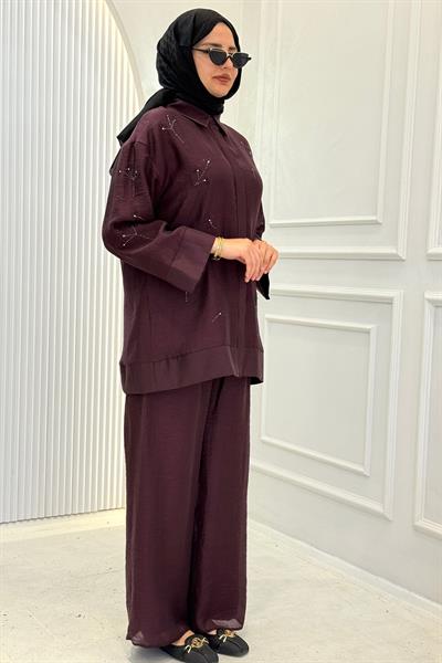 Taş İşlemeli Tesettür Takım Bordo OTW8640