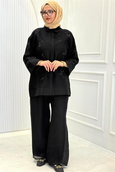 Taş İşlemeli Tesettür Takım Siyah OTW8640