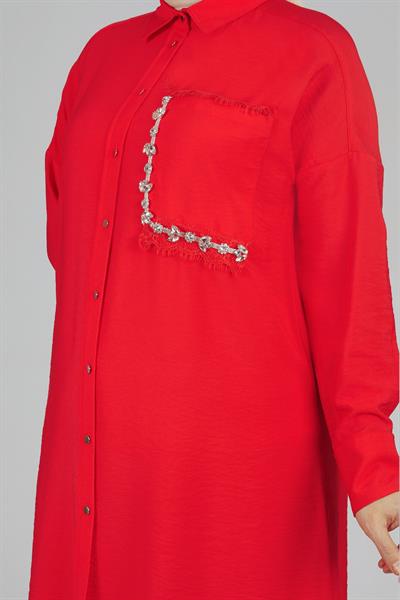 Behrem Taş İşlemeli Tunik Mercan OTW23022