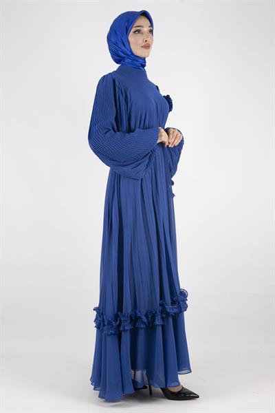 TASARIM BÜYÜK BEDEN  PİLİSELİ ŞİFON ELBİSE Saks OTW44136