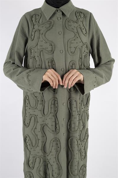 Tasarım  Kabartma Desenli Büyük Beden Tunik Yeşil OTW44416