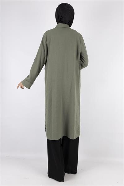 Tasarım  Kabartma Desenli Büyük Beden Tunik Yeşil OTW44416