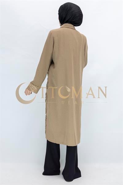 Tasarım  Kabartma Desenli Büyük Beden Tunik Vizon OTW44416