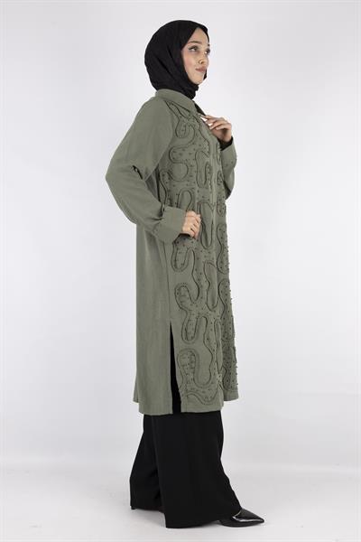 Tasarım  Kabartma Desenli Büyük Beden Tunik Yeşil OTW44416