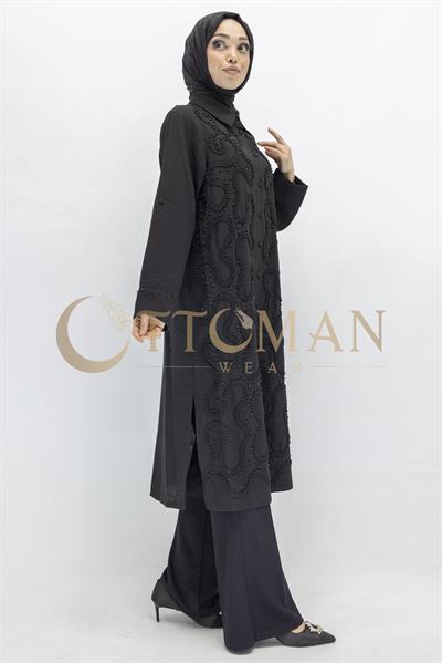 Tasarım  Kabartma Desenli Büyük Beden Tunik Siyah OTW44416