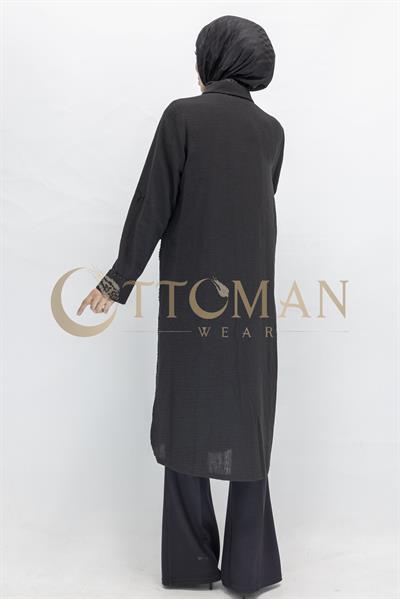 Tasarım  Kabartma Desenli Büyük Beden Tunik Siyah OTW44416