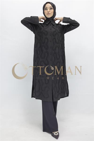 Tasarım  Kabartma Desenli Büyük Beden Tunik Siyah OTW44416