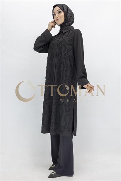 Tasarım  Kabartma Desenli Büyük Beden Tunik Siyah OTW44416