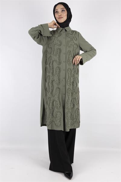 Tasarım  Kabartma Desenli Büyük Beden Tunik Yeşil OTW44416