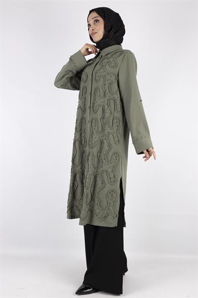 Tasarım  Kabartma Desenli Büyük Beden Tunik Yeşil OTW44416