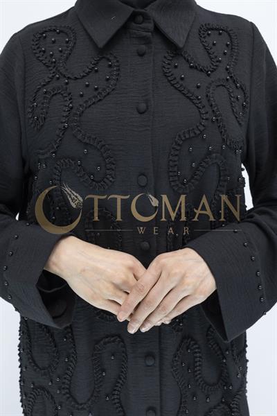 Tasarım  Kabartma Desenli Büyük Beden Tunik Siyah OTW44416