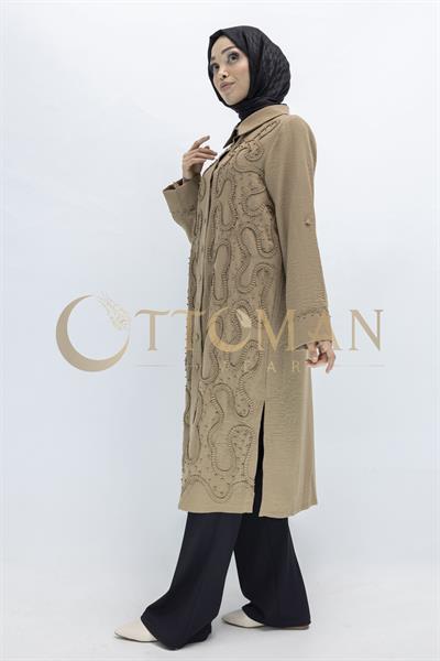 Tasarım  Kabartma Desenli Büyük Beden Tunik Vizon OTW44416