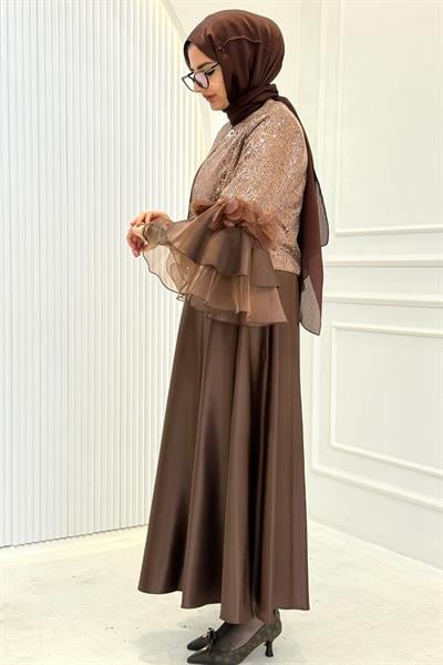 Tasarım Payetli Abiye Etekli Takım Kahve OTW45845
