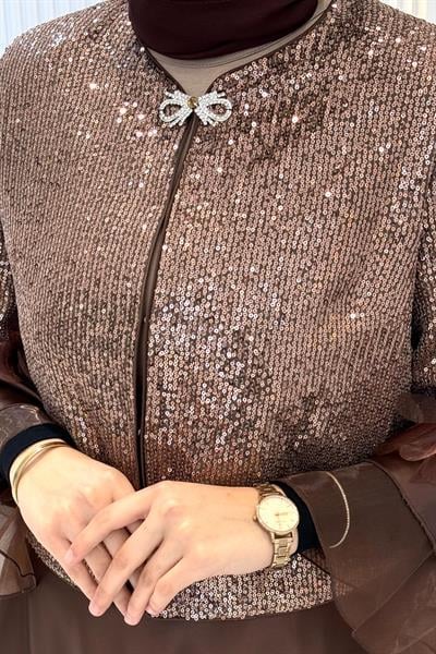 Tasarım Payetli Abiye Etekli Takım Kahve OTW45845