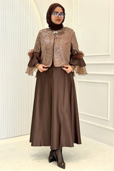 Tasarım Payetli Abiye Etekli Takım Kahve OTW45845