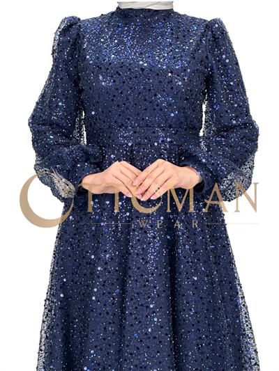 Taşlı Abiye Elbise Lacivert OTW4533