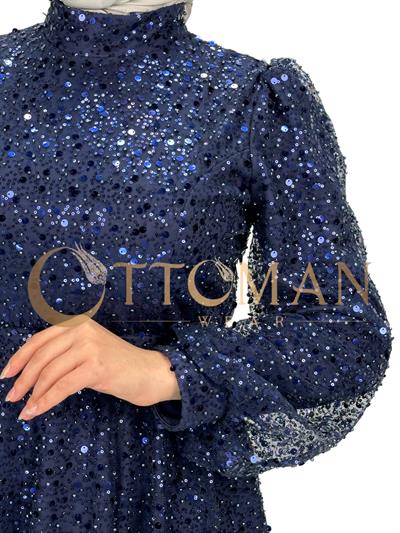 Taşlı Abiye Elbise Lacivert OTW4533