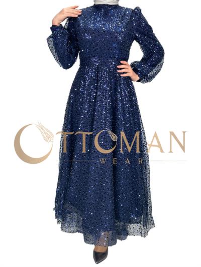 Taşlı Abiye Elbise Lacivert OTW4533