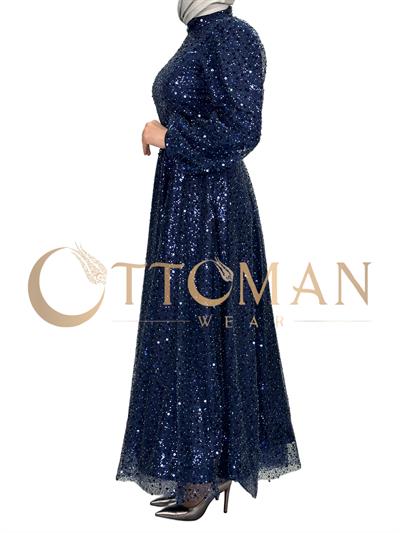 Taşlı Abiye Elbise Lacivert OTW4533