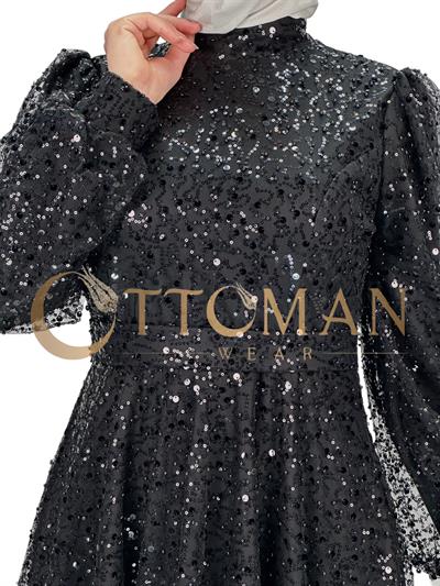 Taşlı Abiye Elbise Siyah OTW4533