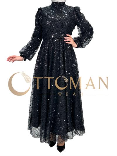 Taşlı Abiye Elbise Siyah OTW4533